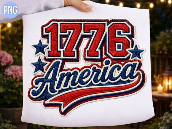 1776 America Patriotic Embroidery PNG