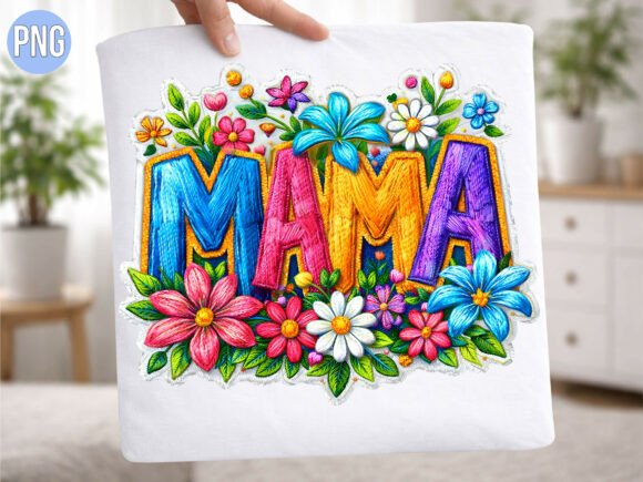 Colorful Embroidery Floral Mama PNG