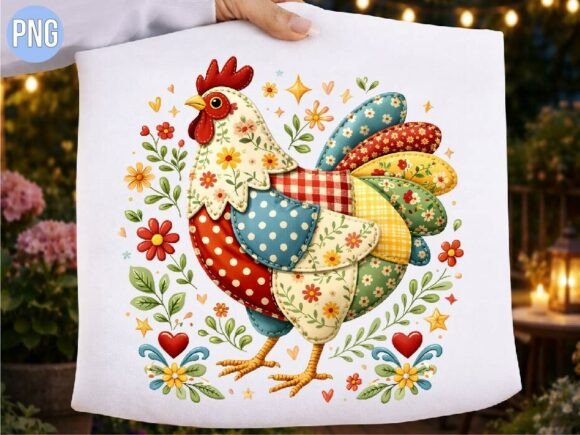 Faux Embroidery Rooster Floral Craft PNG