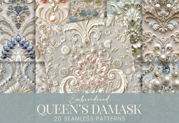 First Look at Pearls Crystals French Damask Embroidery