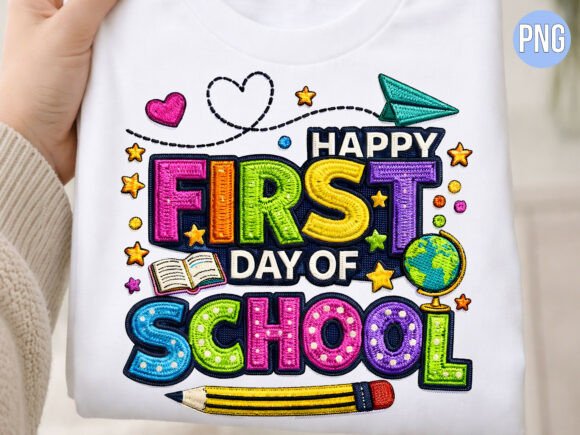 Happy First Day of School Embroidery PNG