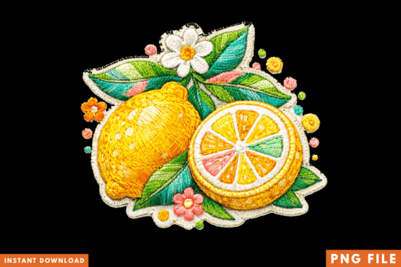 Lemon Blossom Faux Embroidery PNG