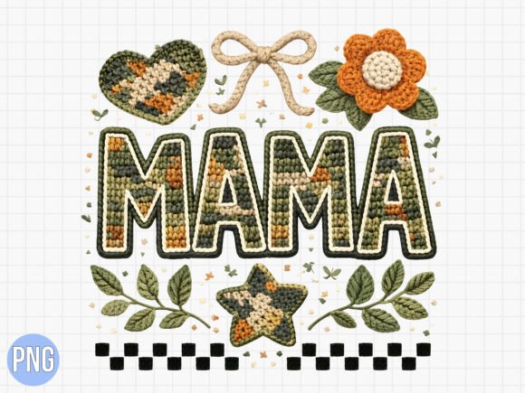 Mama Camo Crochet Embroidery Style PNG Review