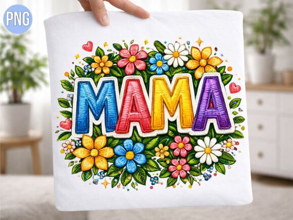 Mama Colorful Floral Embroidery PNG