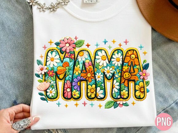 Mama Floral Embroidery 3D Effect PNG