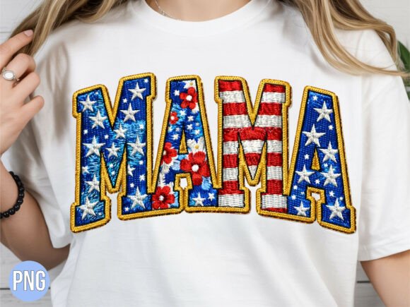 Mama USA Flag Floral Embroidery PNG
