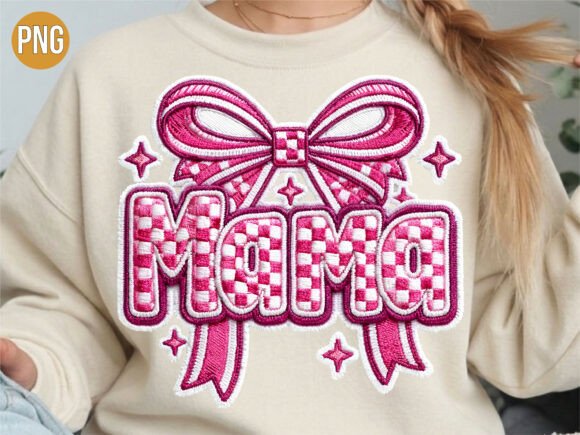 Pink Mama Bow Embroidery Coquette PNG