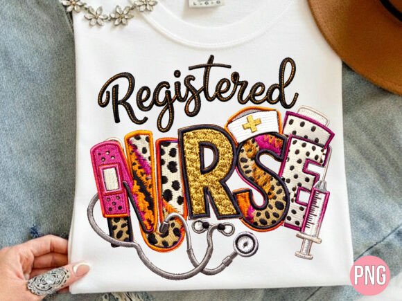 Registered Nurse Embroidery Style PNG